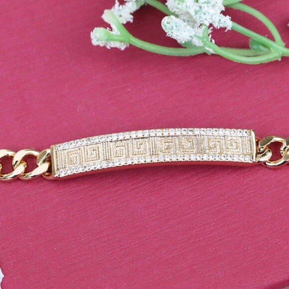 "Elegant Rose Gold Bracelet with Greek Key and CZ Detailing, XPBL0840 - Picture 11 of 12